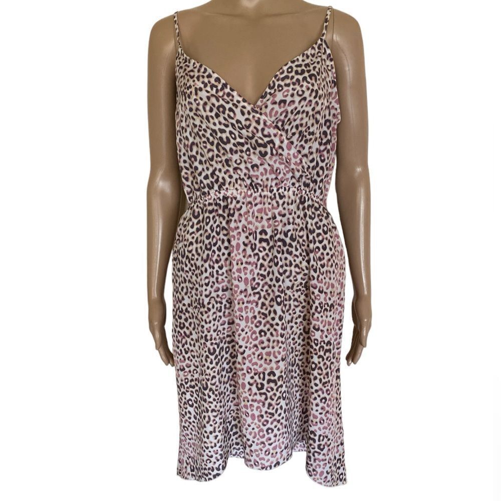 Kardashian Kollection White Purple Cheetah Print Vacation Beach Hi-Low Dress M